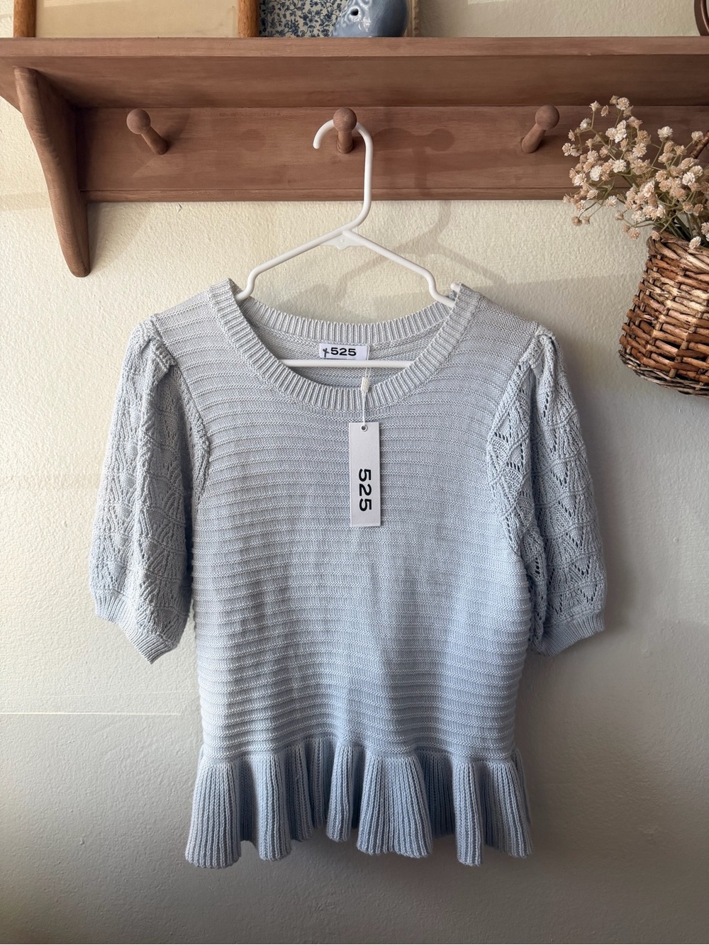 525 America Light Gray Knit Peplum Sweater Top